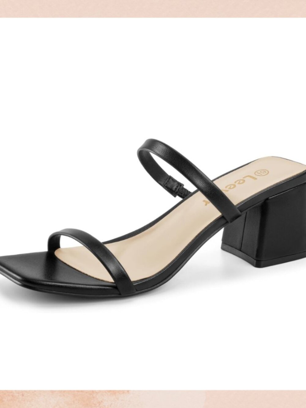 Black Square Toe Double Strap Chunky Block Heel Mule Sandal